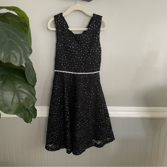 Speechless Kids Black Lace Silver Metallic Dress Size 7 - Picture 2 of 10